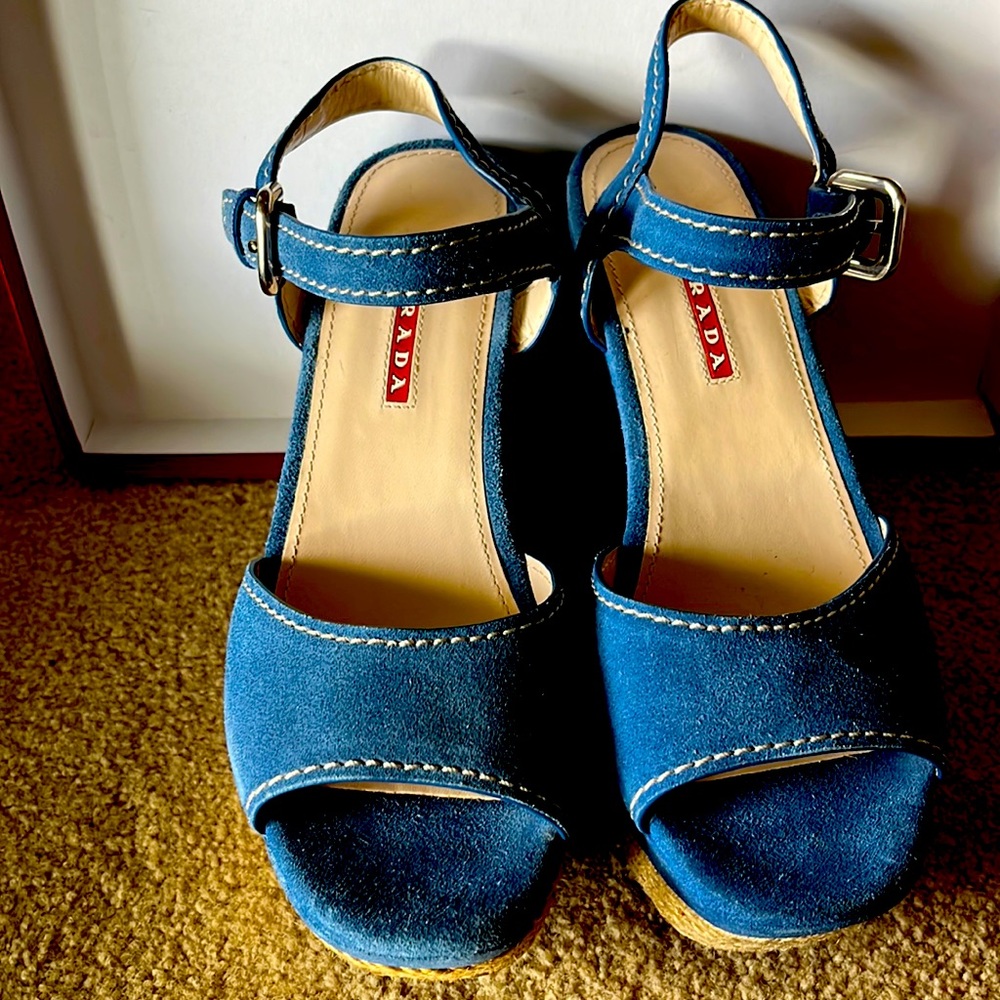Prada Blue Wedge Sandals
